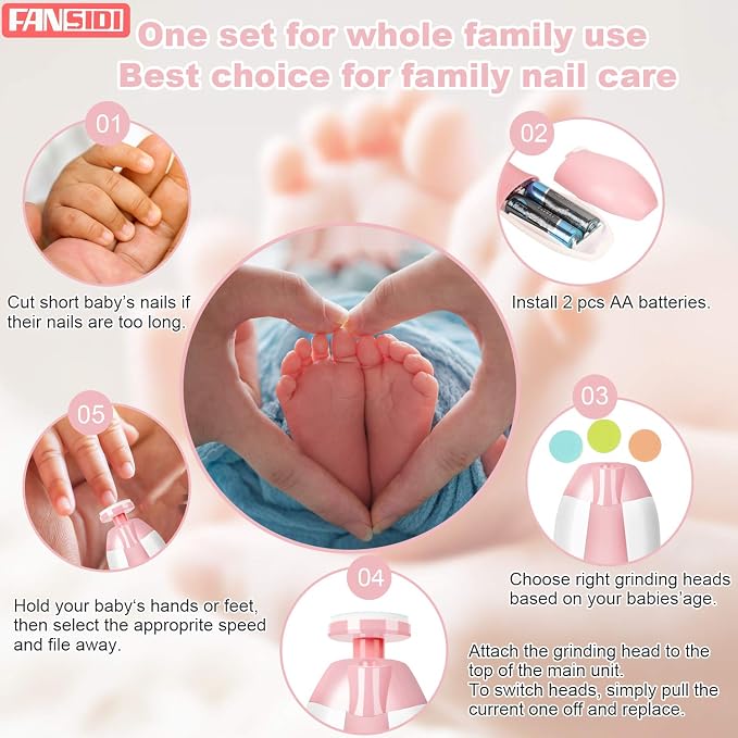 FANSIDI Baby Nail File Electric Nail Trimmer Safe Baby Nail Clippers Manicure - Image 6