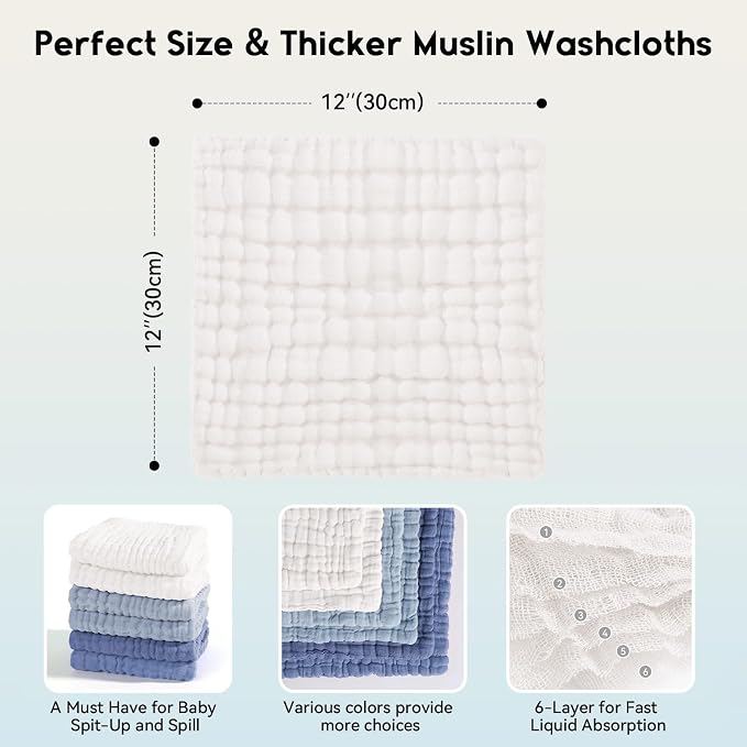 Muslin Baby Washcloths 6 Pack, 100% Cotton Wash Cloths - Image 3