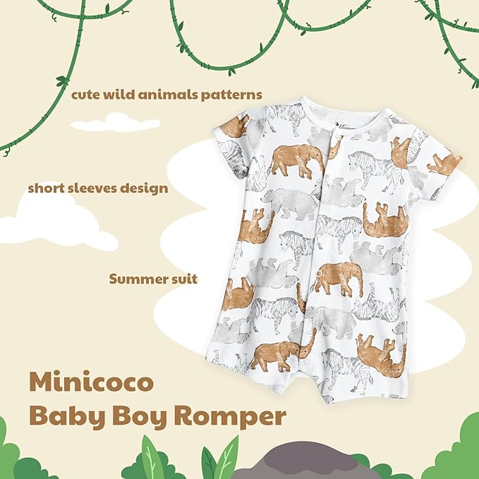 3-Pack 100% Cotton Baby Boy Rompers, 0-24Months Short Sleeve Toddler Romper - Image 4
