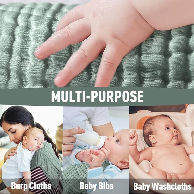 Yoofoss Muslin Burp Cloths for Baby 10 Pack 100% Organic Cotton Baby Washcloths - Image 3