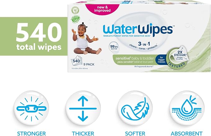 WaterWipes Sensitive+ Baby & Toddler Wipes, 3-In-1 Cleans, 99.9% Water - Image 2