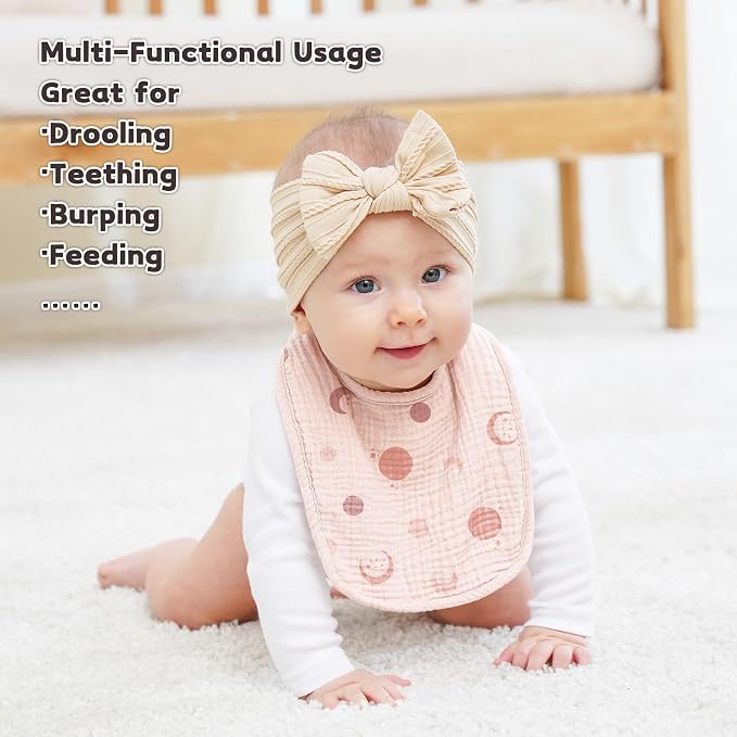Susurration Muslin Baby Bibs 8 Pack Bandana Drool Bibs, Soft Square Adjustable - Image 5
