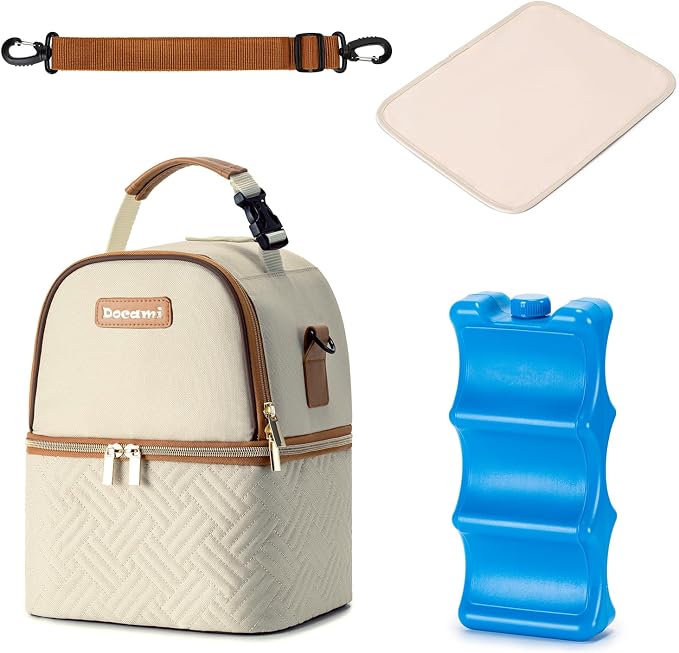 Breastmilk Cooler Bag with Ice Pack & Mat Fit 6 Bottles Up to 9 Ounce, Breast by Docami
