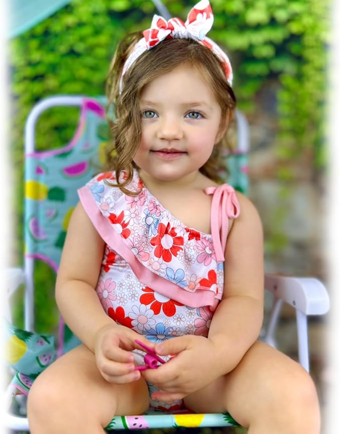 Toddler Baby Girls Ruffles Bikini One Piece Swimsuits Floral Off Shoulder - Image 2