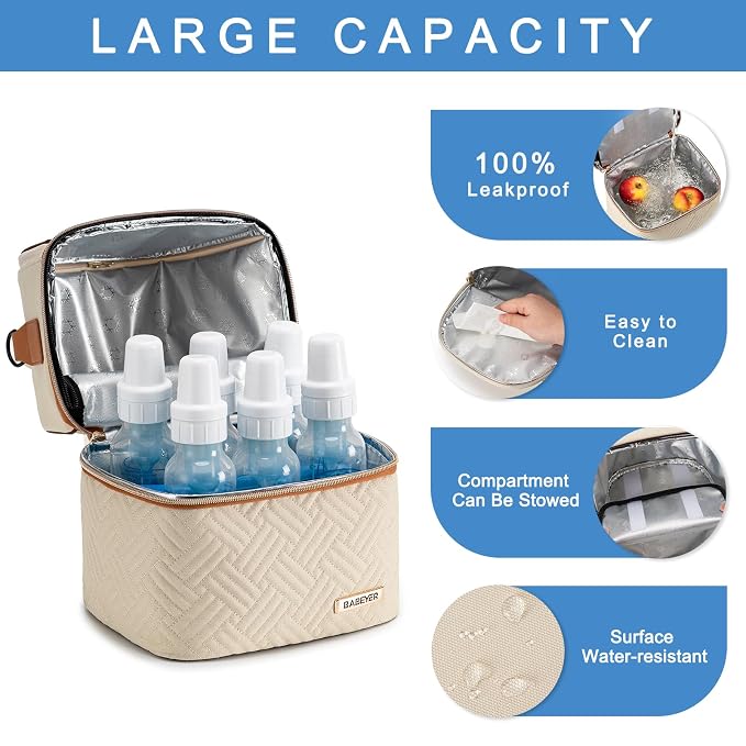 Breastmilk Cooler Bag with Ice Pack Fits 6 Baby Bottles up to 9 Ounce, Breast - Image 4