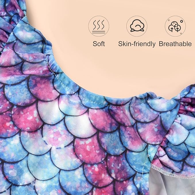 Toddler Girl Baby Ruffles Mermaid Fish Scale Swimsuit One Piece Swimwear - Image 5