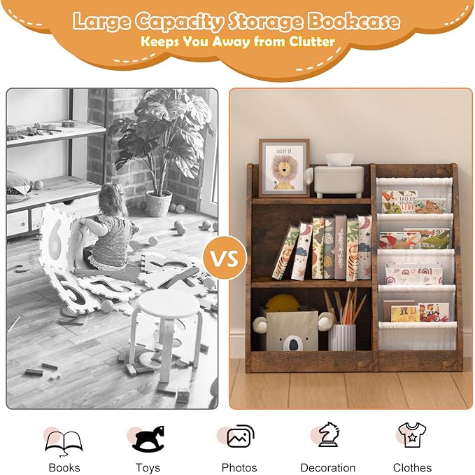 Kids Bookshelf for Bedroom Toddler Children Baby Bookcase 3-Tier for Nursery - Image 5