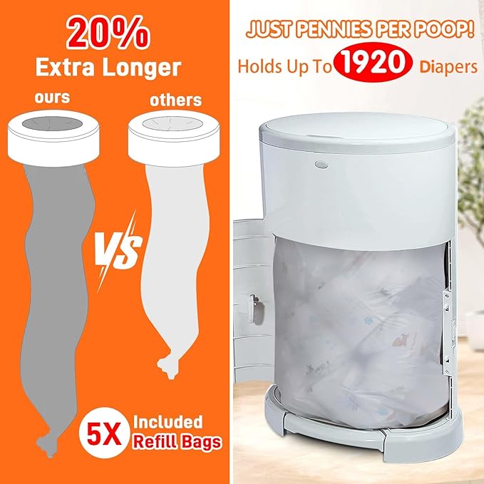 5 Pack Refills Compatible with DEKOR MINI Diaper Pails | 20% Extra Length - Image 3