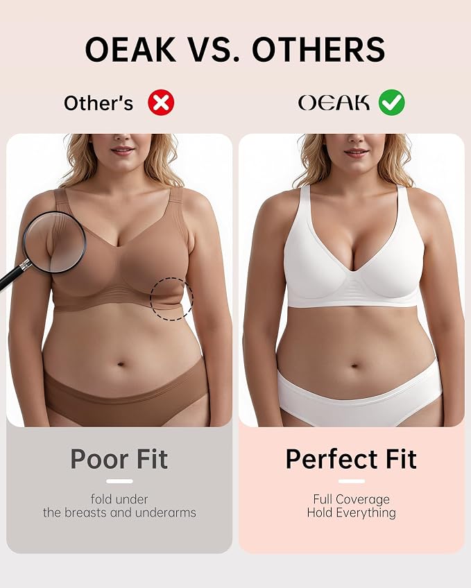 OEAK Womens Deep V Bras Wireless Comfortable Bra Supportive No Underwire Bras - Image 4
