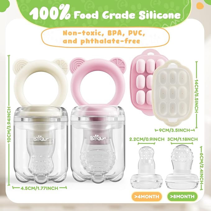 Bear Baby Fruit Food Feeder & Mini Freezer Nibble Tray Combo, 2 Pack Breastmilk - Image 8