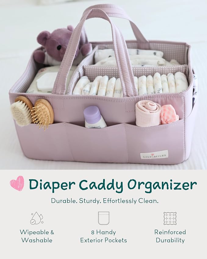 Lily Miles Baby Diaper Caddy Organizer, Wipeable Diaper Organizer Basket - Image 2
