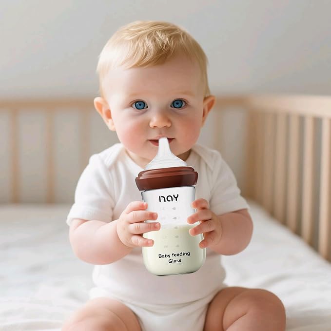 Natural Glass Baby Bottle for Breastfeeding Babies, 8oz Anti-Colic Baby Bottle - Image 2
