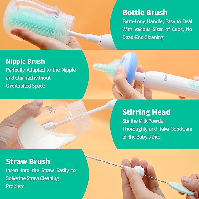 Electric Bottle Brush Cleaner New Upgrade, Portable Electric Baby Bottle Brush - Image 4
