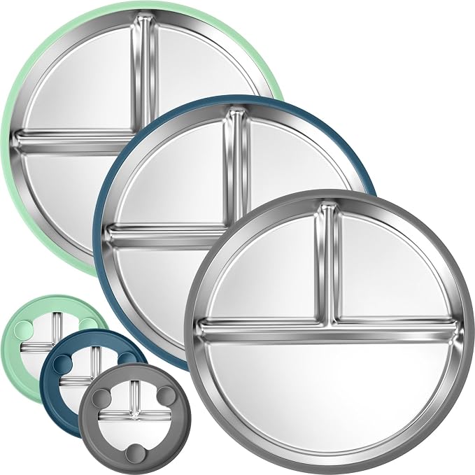 BUSOHA 3 Pack Stainless Steel Kids Plate Set by BUSOHA