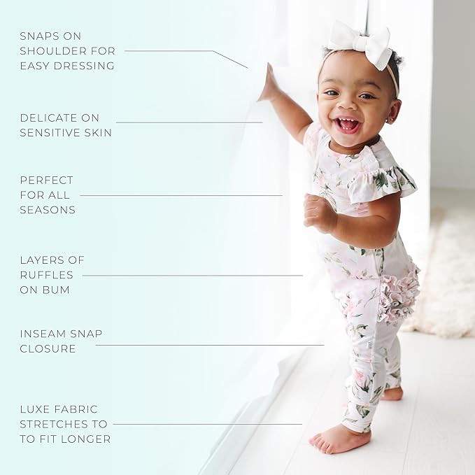 Posh Peanut Baby Girl Pajamas – Ruffled Cap Sleeve Romper PJs – Soft Viscose - Image 4