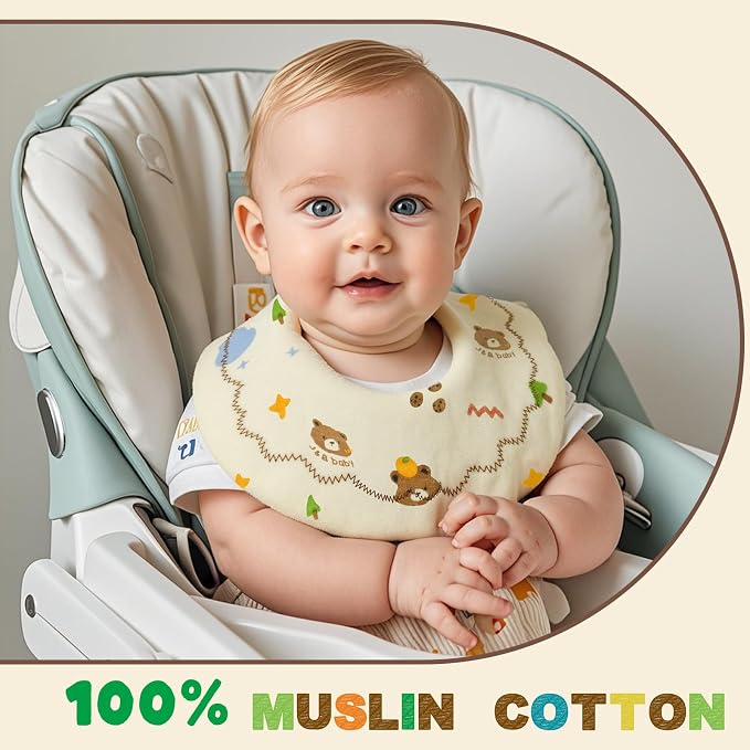 EllieHouse Baby Bibs for Girls Boys 8 Pack Muslin Drool Teeth Drooling Teething - Image 3