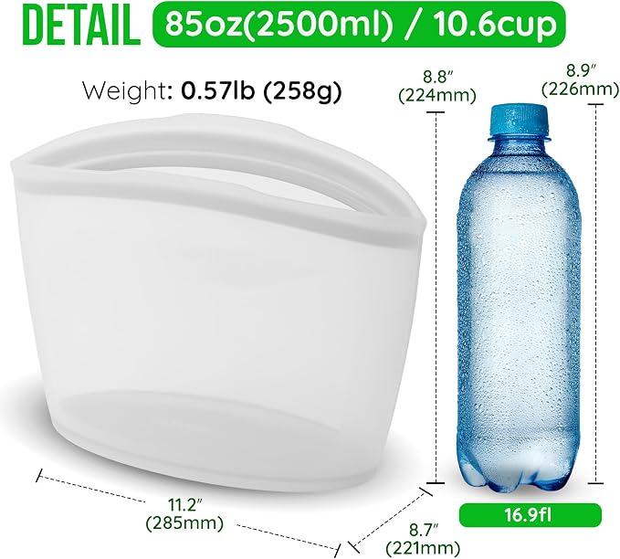 Premium Platinum Silicone Reusable Food Storage Bag 10.6 Cup, Airtight Zip Lock - Image 7