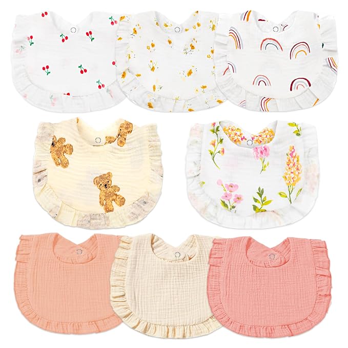 Muslin Baby Bibs for Baby Girls, Muslin Bibs Drool Bandana Bibs by DULUDULU