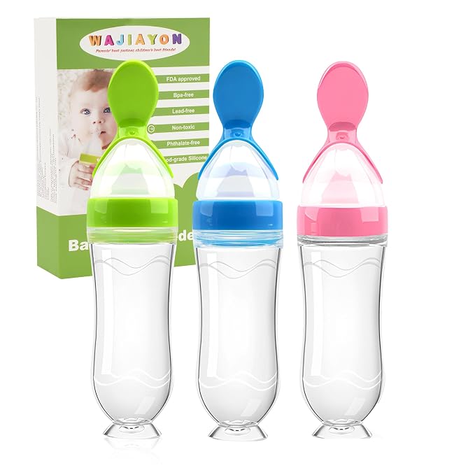 WAJIAYON Baby Food Feeder 3 Pack Silicone Baby Food Dispensing Spoon by WAJIAYON