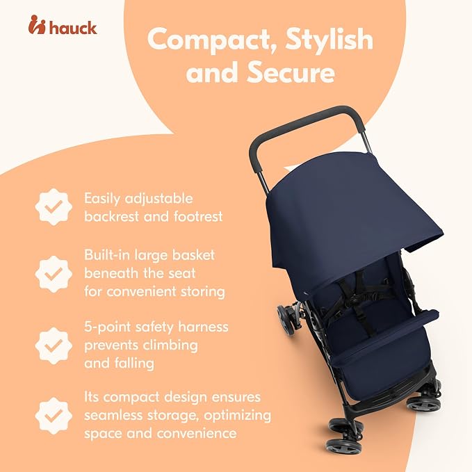 hauck Lightweight and Compact Travel Baby/Toddler Foldable Stroller, Dark Blue - Image 5
