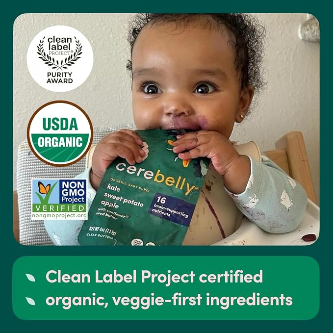 Cerebelly Organic Baby Food Pouches, Kale Sweet Potato Apple Purees, 16 - Image 3