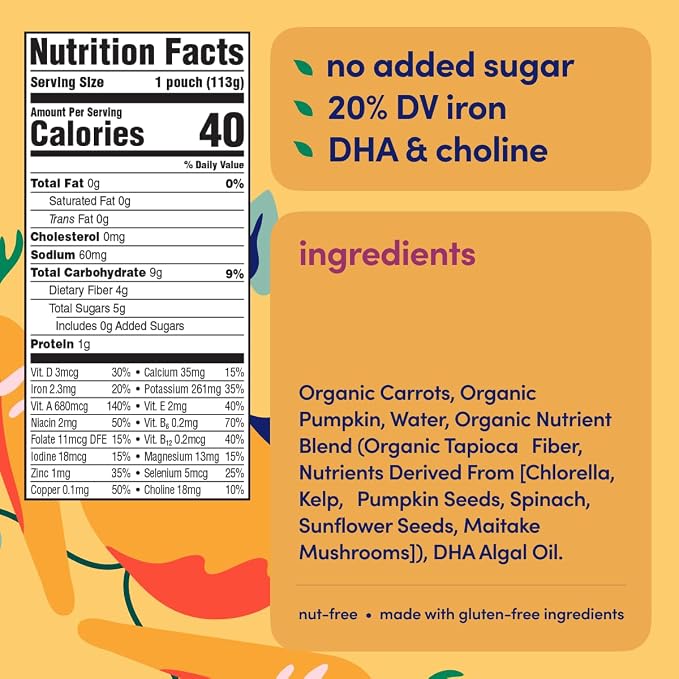 Cerebelly Organic Baby Food Pouches, Carrot Pumpkin Purees, 16 Nutrients - Image 2
