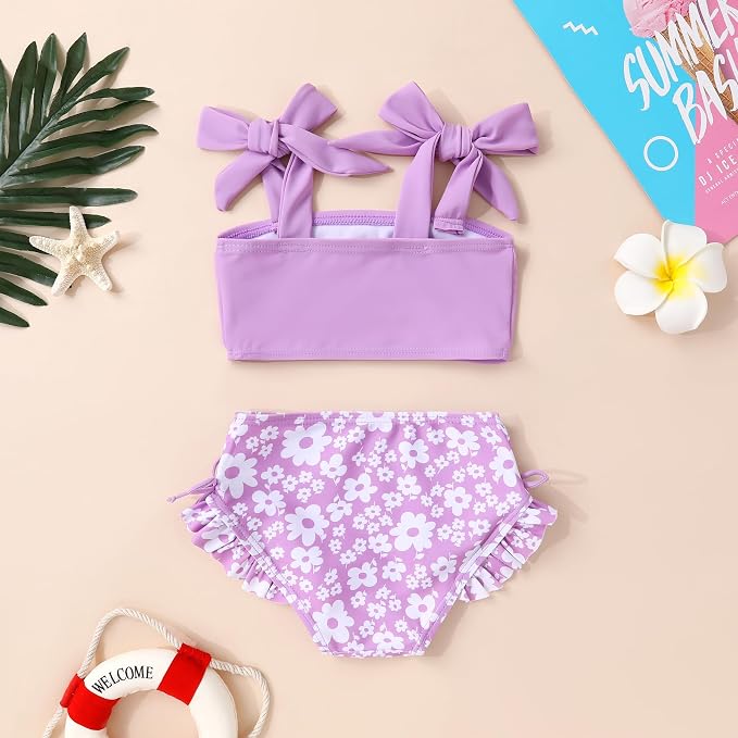 Toddler Swimsuit Girl Color Block Stripe Swimwear Baby Girl Summer Beach - Image 3