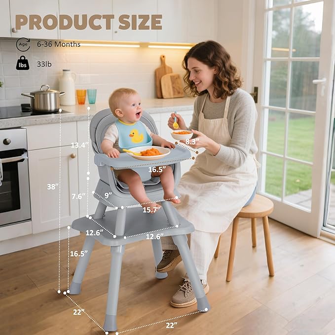 Baby High Chair, 8 in 1 Convertible Highchairs - Image 7
