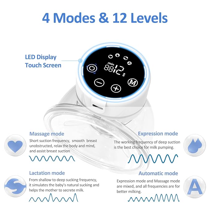M6 Electric Breast Pump, 4 Mode & 12 Levels, LED Display, Wearable Hands-Free - Image 4