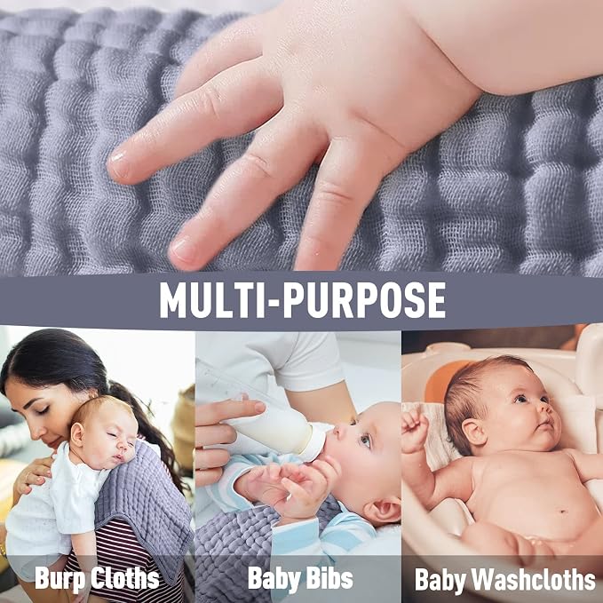 Yoofoss Muslin Burp Cloths for Baby 10 Pack 100% Organic Cotton Baby Washcloths - Image 3
