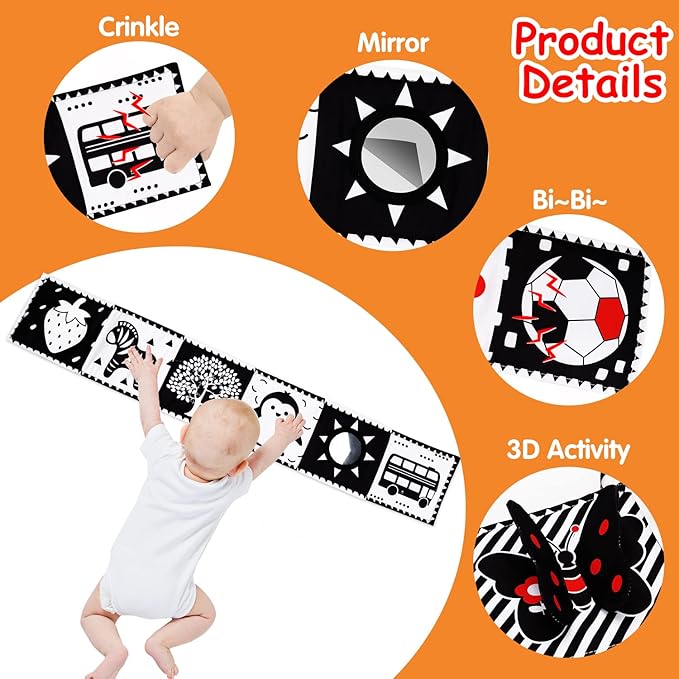 Thremhoo Black and White High Contrast Baby Toys 0-6 Months Soft Book - Image 4