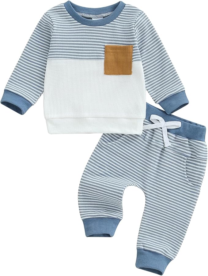 Toddler Baby Boy Fall Clothes Waffle Outfit Long Sleeve Color Blocking by Fufuriprefer