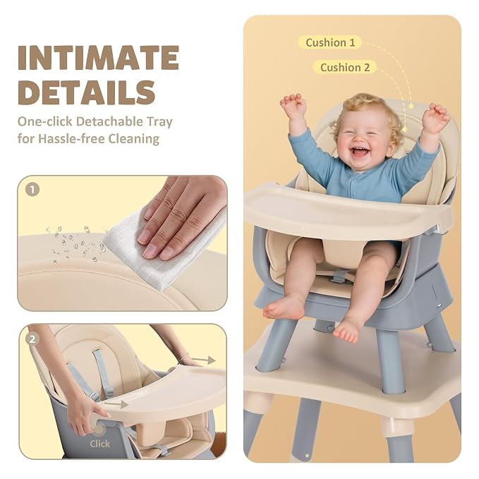 Baby High Chair, 8 in 1 Convertible Highchairs - Image 5