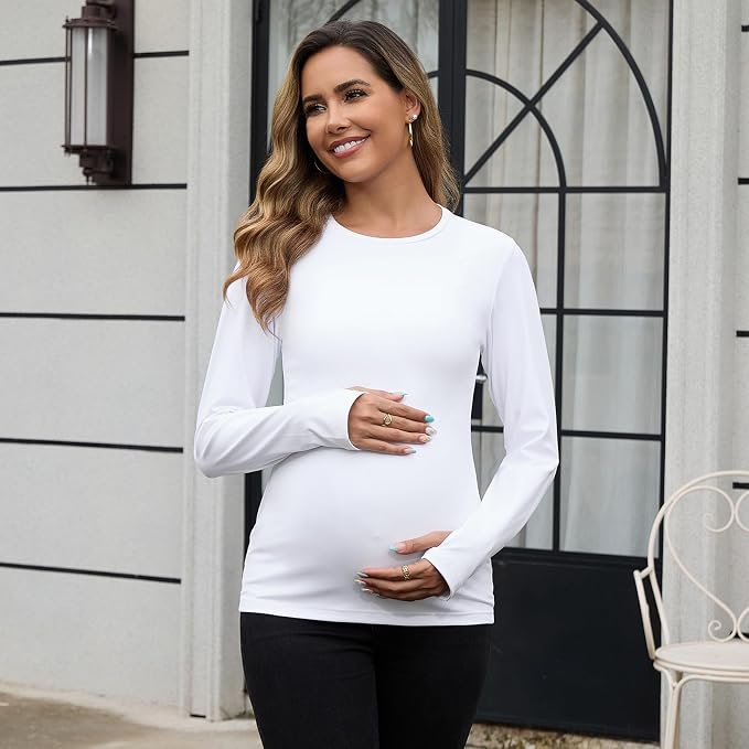 GINKANA Maternity Workout Tops Long Sleeve Pregnancy Yoga Shirts - Image 2
