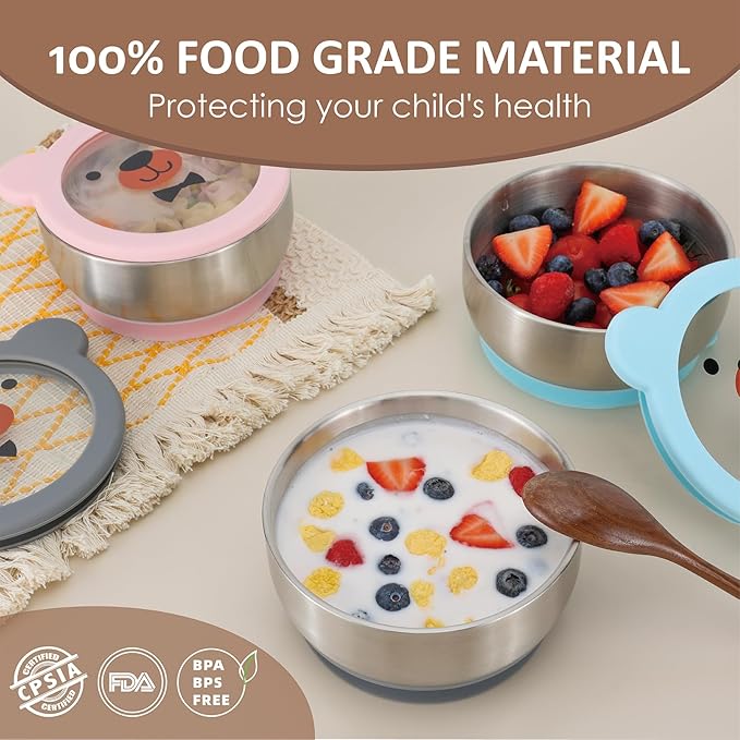 MR. CHOU Baby Bowls with Non-Slip Silicone Suction Cup, Insulated Double-Layer - Image 5
