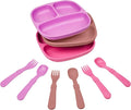 Re-Play 3x3 Divided Toddler Plates and Utensils Set by Re-Play