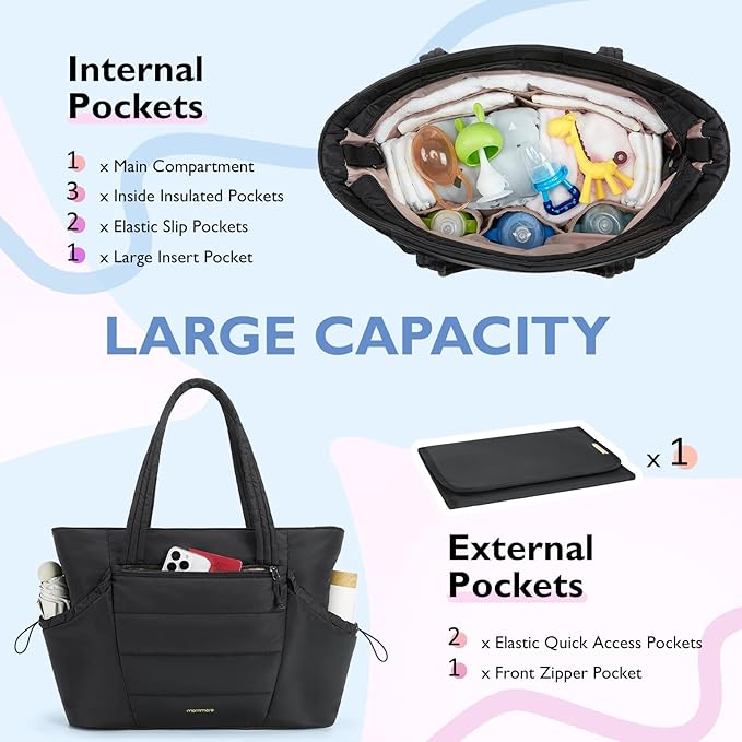 mommore Diaper Bag Tote with Stroller Organizer Puffer Bag Large Capacity Baby - Image 3