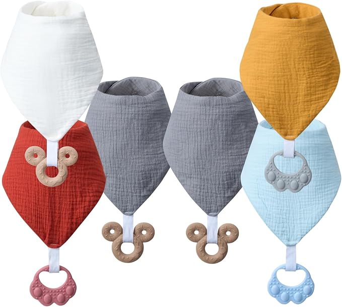 Baby Teething Bibs 6-Pack with Attachable Teether by Unknown