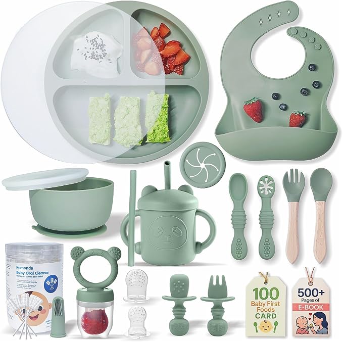 Remonda 23-Piece BPA-Free Silicone Baby Feeding Set | Extra Large Suction Plates by REMONDA
