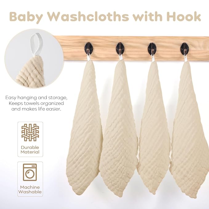 Yoofoss Muslin Baby Washcloths 100% Cotton Face Towels 10 Pack Wash Cloths - Image 5
