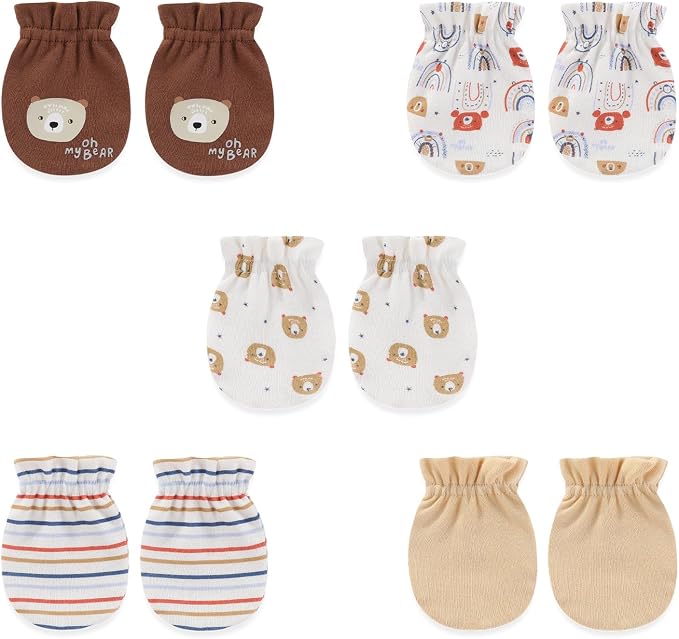5 Pairs Baby Not Scratch Mittens 0-6 Months New Born Boy Girl Gloves Cute by falianni