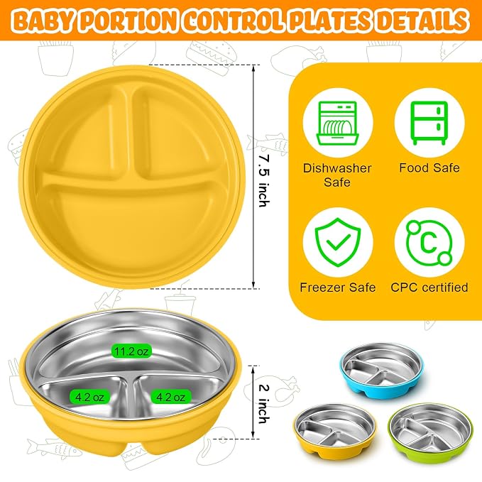 Nuogo 3 Pcs Stainless Steel Baby Suction Plates - Image 2