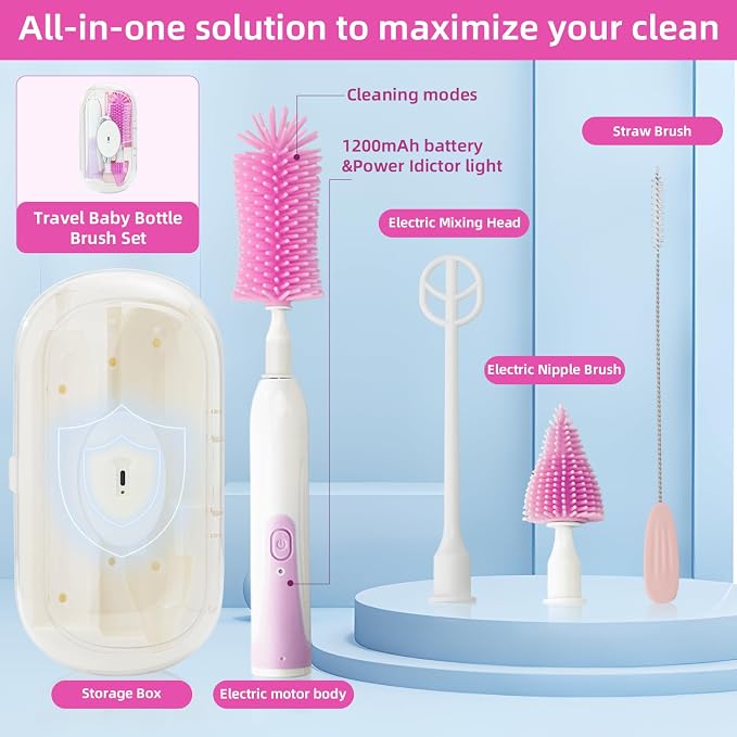 Electric Bottle Brush Set with Silicone Pacifier/Straw Brush and Mixing Head - Image 3