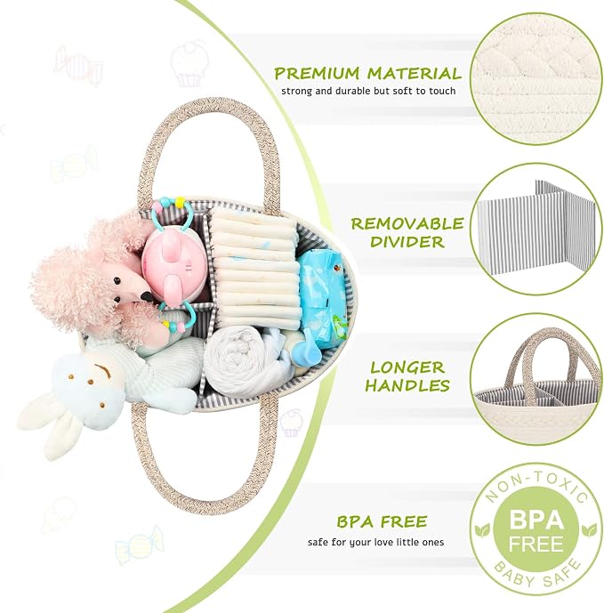 Maliton Baby Diaper Caddy Organizer, X-Large Cotton Rope, Rustic Style - Image 3