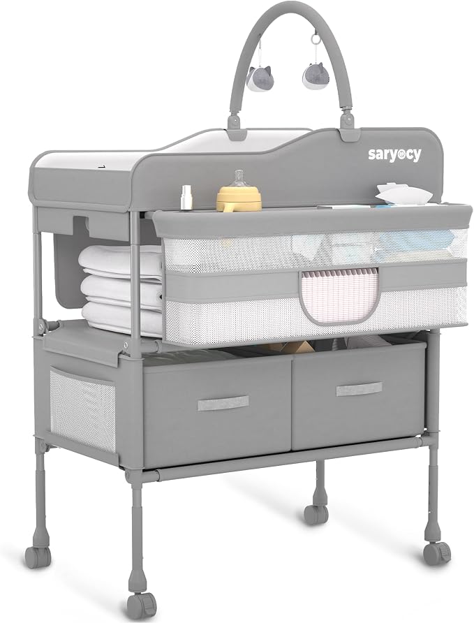 Baby Changing Table, Versatile Folding Changing Table, Waterproof Diaper by Saryocy