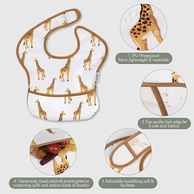 Soarwg Kids Baby Bibs, 5 Pack Waterproof Bibs - Image 4