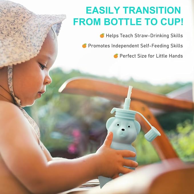 Honey Bear Silicone Straw Cup, Babies Water Drinking Cup, 8-Ounce Therapy Sippy - Image 2