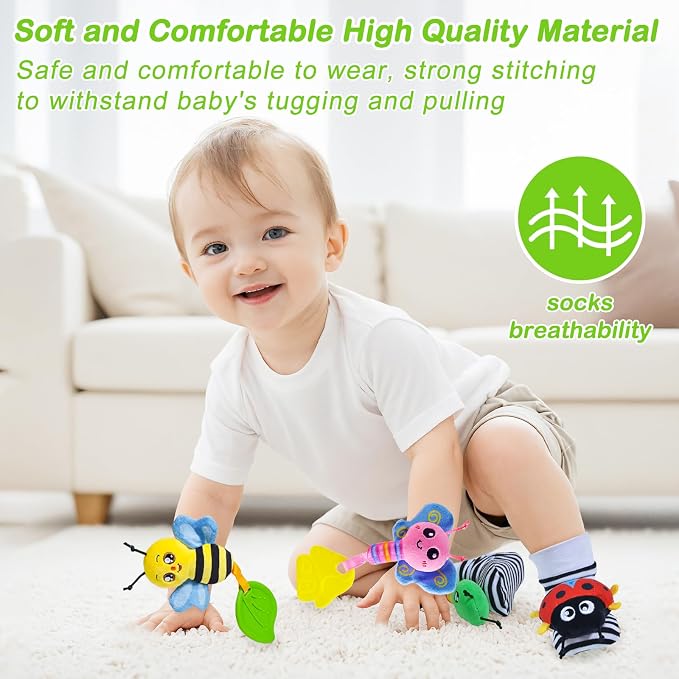 Baby Toys 0-6 Months, Soft Rattle Socks and Wristband Set, Hand and Foot - Image 2