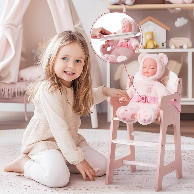 ROBOTIME High Chair for Pretend Play, Wooden Baby Doll Furniture - Image 6
