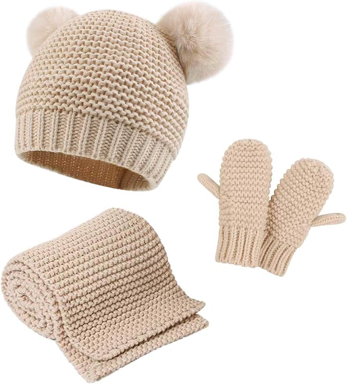 Duoyeree Baby Winter Hat Scarf Glove Beanie Set Girls Boys Pom Pom Knitted by Duoyeree